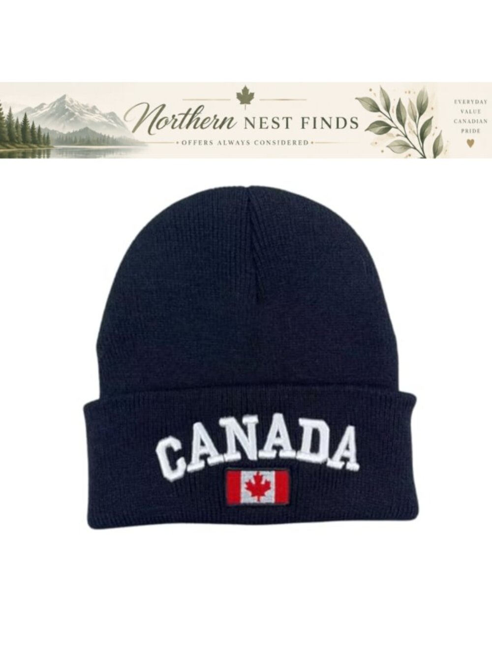 Winter Knit Beanie Hat 3D Embroidered Canada Flag Acrylic Cap Gift